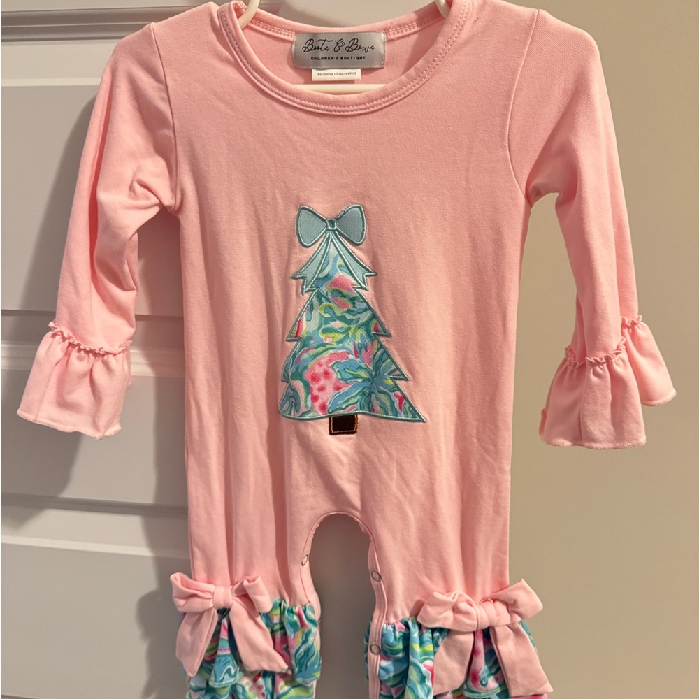Pink Christmas Ruffle Baby Romper